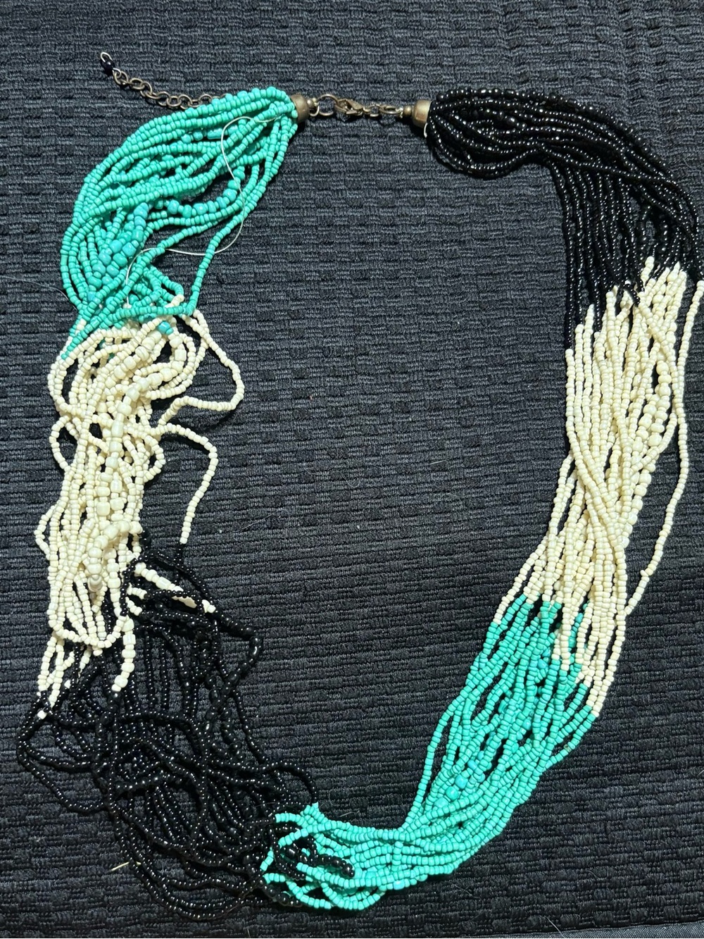 Beaded Multi-Strand Necklace in Turquoise, Black & Cream
